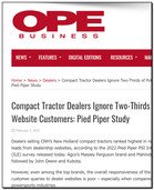 Outdoor Power Equipment Business Compact Tractor Dealers Ignore Two-Thirds of Potential Website Customers: Pied Piper Study