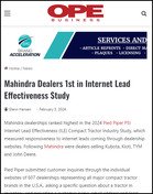 OPE Business Mahindra Dealers 1st in Internet Lead Effectiveness Study
