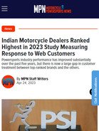 Motorcycle Powersports News Indian Motorcycle Dealers Ranked Highest in 2023 Study Measuring Response to Web Customers