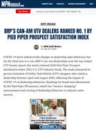 MOTORCYCLE & POWERSPORTS NEWS BRP'S CAN-AM UTV DEALERS RANKED NO. 1 BY PIED PIPER PROSPECT SATISFACTION INDEX