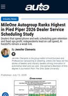 Auto Success MileOne Autogroup Ranks Highest in Pied Piper 2026 Dealer Service Scheduling Study