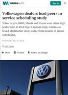 Wards Auto Volkswagen dealers lead peers in service scheduling study