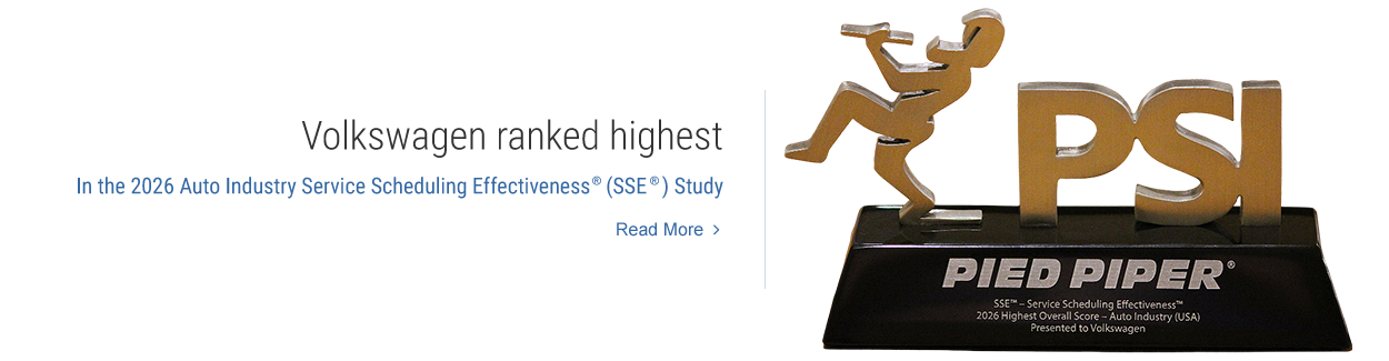 Volkswagen ranked highest in the 2026 Pied Piper PSI(R) Service Scheduling Effectiveness (SSE)(R) Study. Read More.